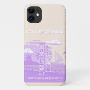 カリフォルニア、ゴールデンコースト、トラベルアート名門私立校風の、 iPhone 11 ケース