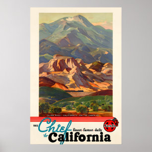 カリフォルニア - サンタフェチーフ鉄道 ビンテージ ポスター