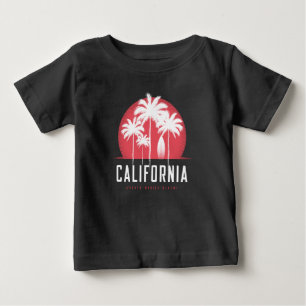 カリフォルニア サンタモニカ ビーチ レトロ ヤシの木 ベビーTシャツ