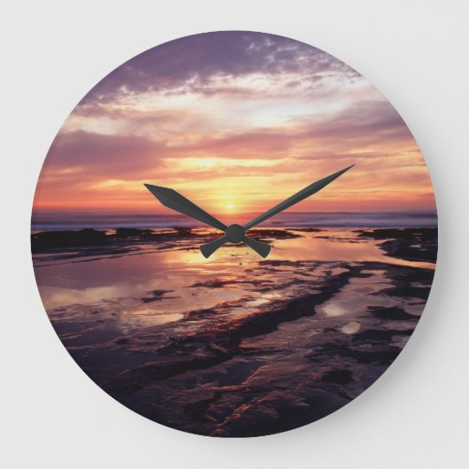 カリフォルニア、サンディエゴ、サンセット崖、サンセット3 ラージ壁時計 (正面)