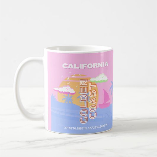 カリフォルニア、トラベルアート名門私立校風の、 コーヒーマグカップ (左)