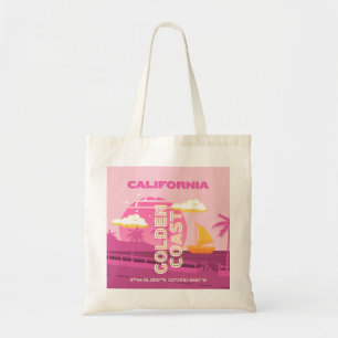 カリフォルニア、トラベルアート、名門私立校風のピンク トートバッグ