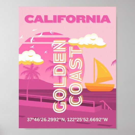 カリフォルニア、トラベルアート、名門私立校風のピンク ポスター (正面)