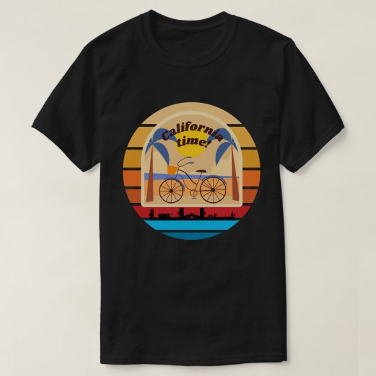 カリフォルニア・ドリーミン 日没とヤシの木 Tシャツ (デザイン正面)