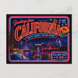 カリフォルニア ネオン ステート レトロ ヴィンテージ ポストカード