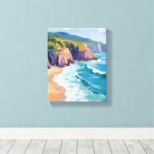 カリフォルニア ビッグサー 水彩海岸画 キャンバスプリント (インサイチュ (ウッドフロア))