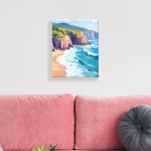 カリフォルニア ビッグサー 水彩海岸画 キャンバスプリント (インサイチュ (リビング))