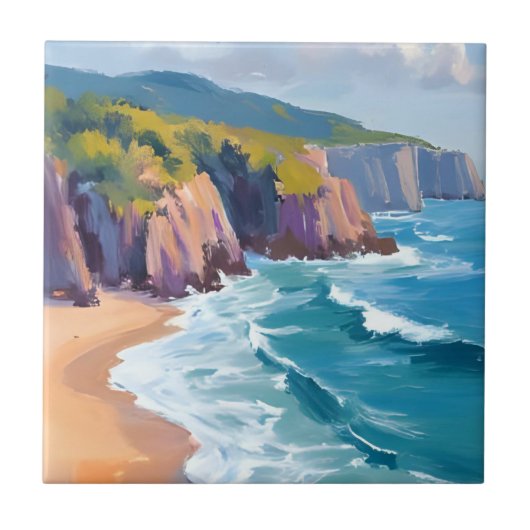 カリフォルニア ビッグサー 水彩画 海の絵 タイル (正面)