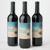 カリフォルニア、ビーチとヤシの木 ワインラベル (ボトル)