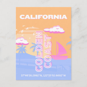 カリフォルニア、ビーチ、トラベルアート シーズンポストカード