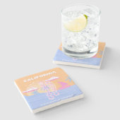カリフォルニア、ビーチ、トラベルアート ストーンコースター (横)