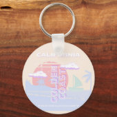 カリフォルニア、ビーチ、トラベルアート、パステル名門私立校風のホテル キーホルダー (裏面)