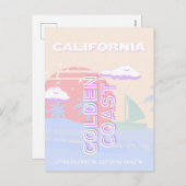 カリフォルニア、ビーチ、トラベルアート、パステル名門私立校風のホテル シーズンポストカード (正面/裏面)