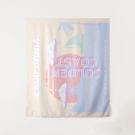 カリフォルニア、ビーチ、トラベルアート、パステル名門私立校風のホテル タペストリー (正面)