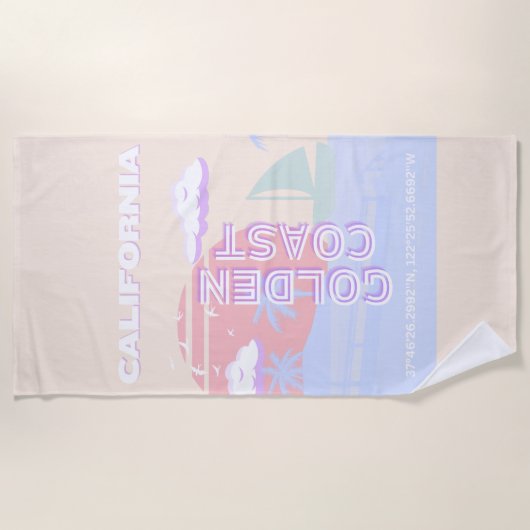 カリフォルニア、ビーチ、トラベルアート、パステル名門私立校風のホテル ビーチタオル (正面)