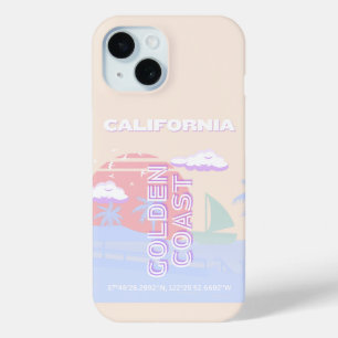 カリフォルニア、ビーチ、トラベルアート、パステル名門私立校風のホテル iPhone 15ケース