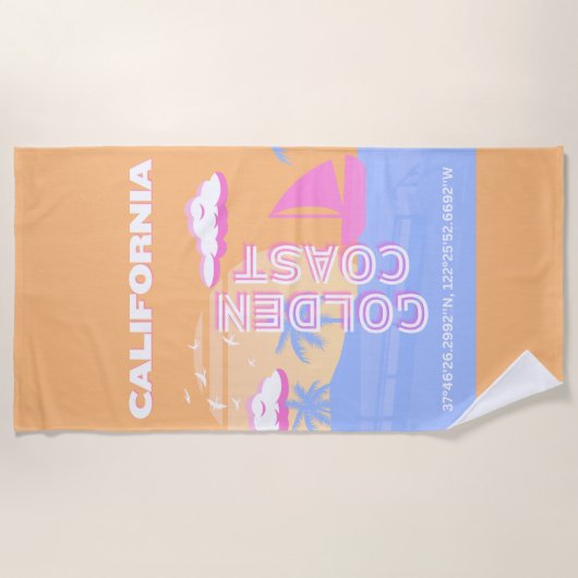 カリフォルニア、ビーチ、トラベルアート ビーチタオル (正面)