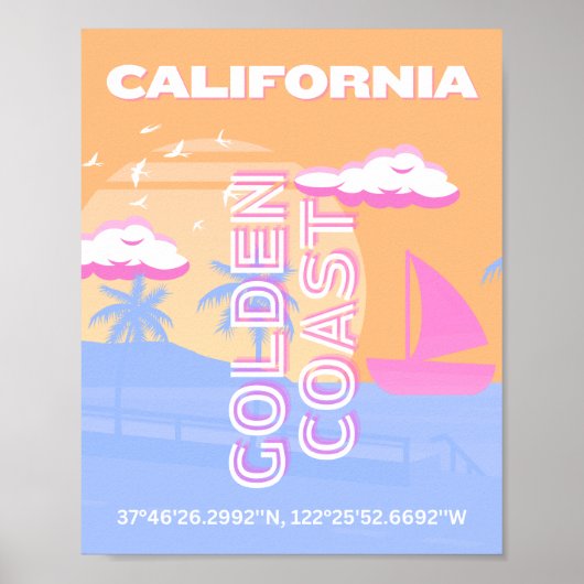 カリフォルニア、ビーチ、トラベルアート ポスター (正面)