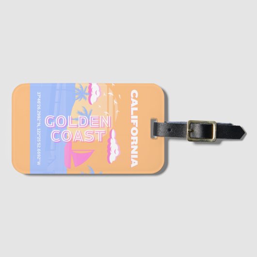 カリフォルニア、ビーチ、トラベルアート ラゲッジタグ (正面横)
