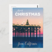 カリフォルニア・ピンク・ブルーのメリークリスマス写真 ポストカード (正面/裏面)