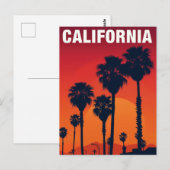 カリフォルニア ヤシの木 夕焼け レトロ ポストカード (正面/裏面)
