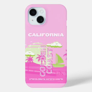 カリフォルニア、ロサンゼルス、旅行アート、名門私立校風のピンク iPhone 15ケース