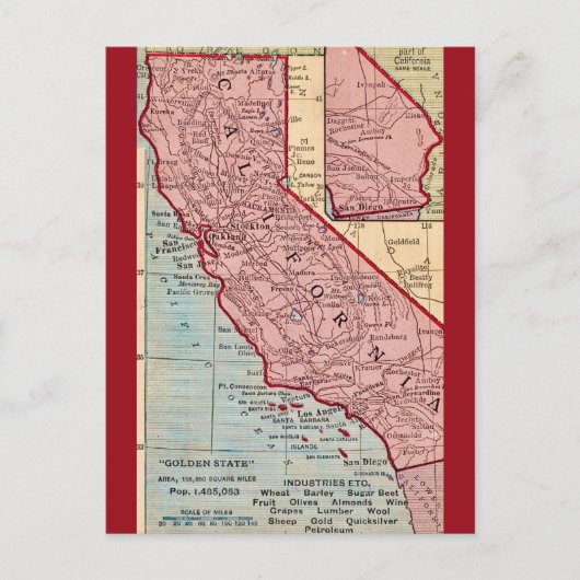 カリフォルニア ヴィンテージ州地図ポストカード ポストカード (正面)
