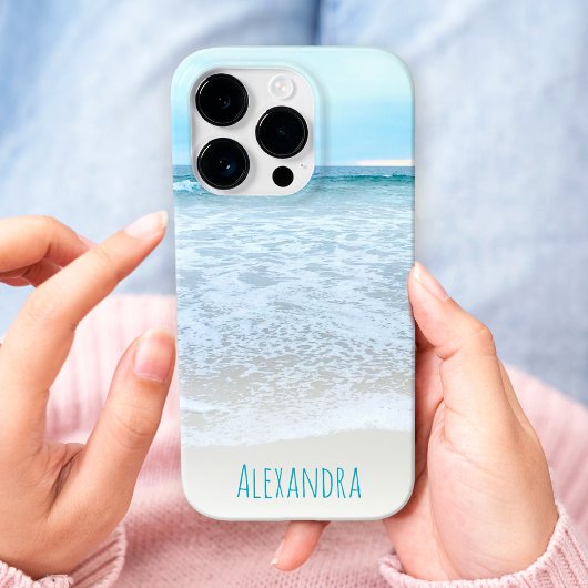 カリフォルニア 海の波 写真 モノグラム 名前 iPhoneケース