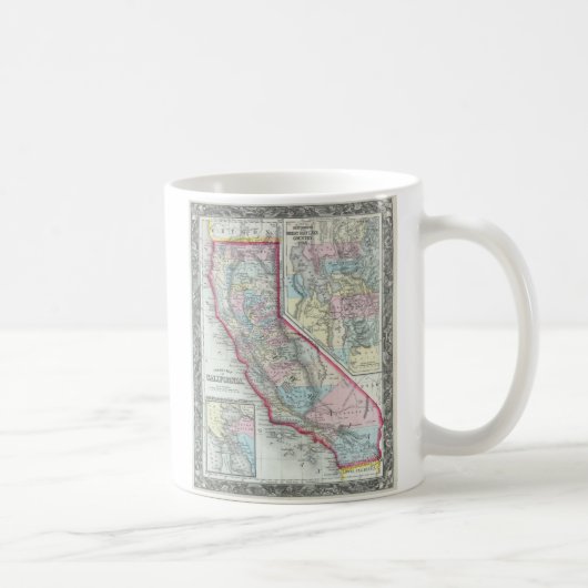 カリフォルニア(1860年)のヴィンテージの地図 コーヒーマグカップ (右)