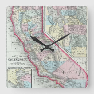 カリフォルニア(1860年)のヴィンテージの地図 スクエア壁時計