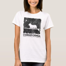 カリフォルニアCorgiforniaコーギーのサーフボードのTシャツ