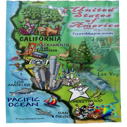 カリフォルニアUSAマンガの地図 シャワーカーテン (正面)