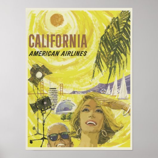 カリフォルニアUSA航空航空ヴィンテージ旅行 ポスター (正面)