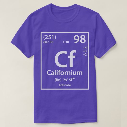カリフォルニウム元素 Tシャツ (デザイン正面)