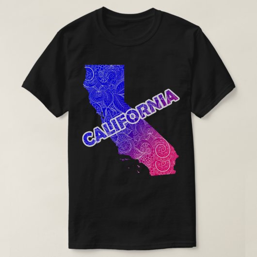 カリフカラフルォニアのマンダラの文字i地図 tシャツ (デザイン正面)