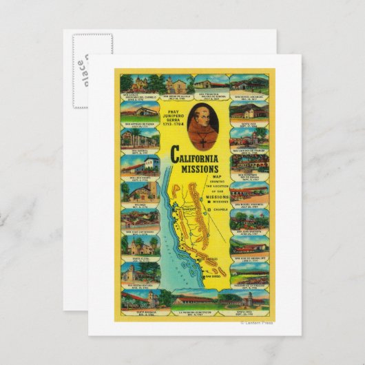 カリフスペインのォルニアのミッション ポストカード (正面/裏面)