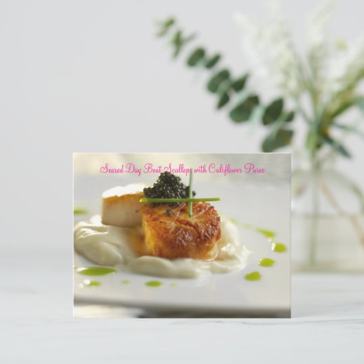 カリフラワーソースの焼きハマグリ（Day Boat Scallops） ポストカード (スタンド正面)