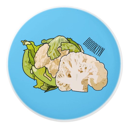 カリフラワー漫画イラストレーション セラミックノブ (正面)