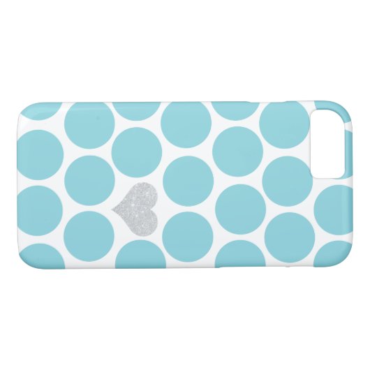 カリブので青い水玉模様の銀のグリッターのハート Case-Mate iPhoneケース (裏面(横))