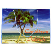 カリブのなヤシの木の熱帯島のビーチ ラージペーパーバッグ (裏面)