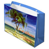 カリブのなヤシの木の熱帯島のビーチ ラージペーパーバッグ (裏面アングル)