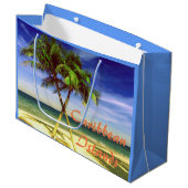 カリブのなヤシの木の熱帯島のビーチ ラージペーパーバッグ (正面アングル)