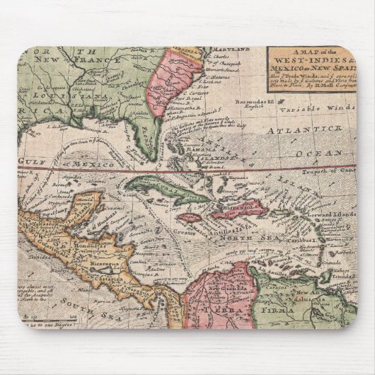 カリブのののヴィンテージの地図(1732年) マウスパッド (正面)