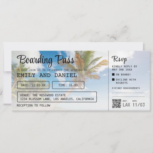 カリブのデスティネーションボーディング結婚パス 招待状 (正面)
