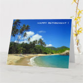 カリブのビーチの眺めの退職 カード (黄色い花)