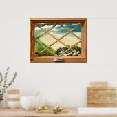 カリブのビーチ – グリーンシービューフェイクフェイクウィンドウ ポスター (キッチン)