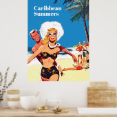 カリブの夏、面白いヴィンテージ旅行 ポスター (キッチン)