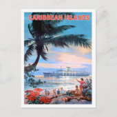 カリブの島、巡洋艦、ヴィンテージ旅行 ポストカード (正面)