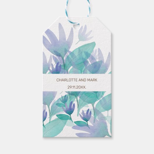 カリブの海ブルーグリーン水彩花 ギフトタグ (正面)