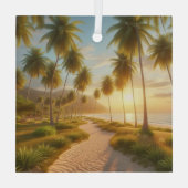 カリブの/トロピカル/ハワイアンビーチ夕日 ガラスオーナメント (裏面)